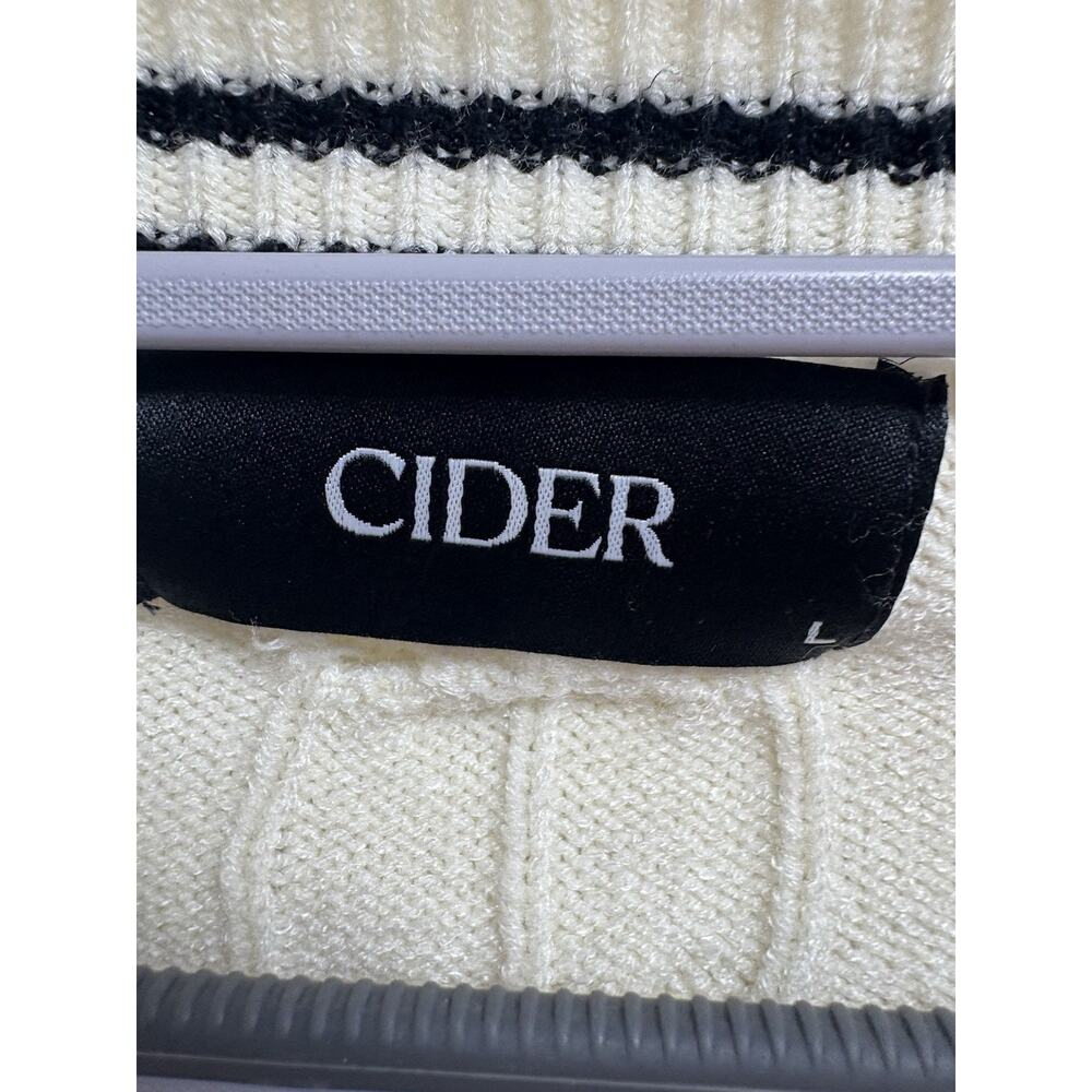 CIDER Cable Knit Cardigan‎ Womens Large Ivory Black Stripe V Neck Button Sweater - Picture 3 of 3